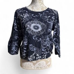 Blue Jane Ashley Mandala Print 3/4 Sleeve Boho Top Artsy Chic Size M 100% Cotton